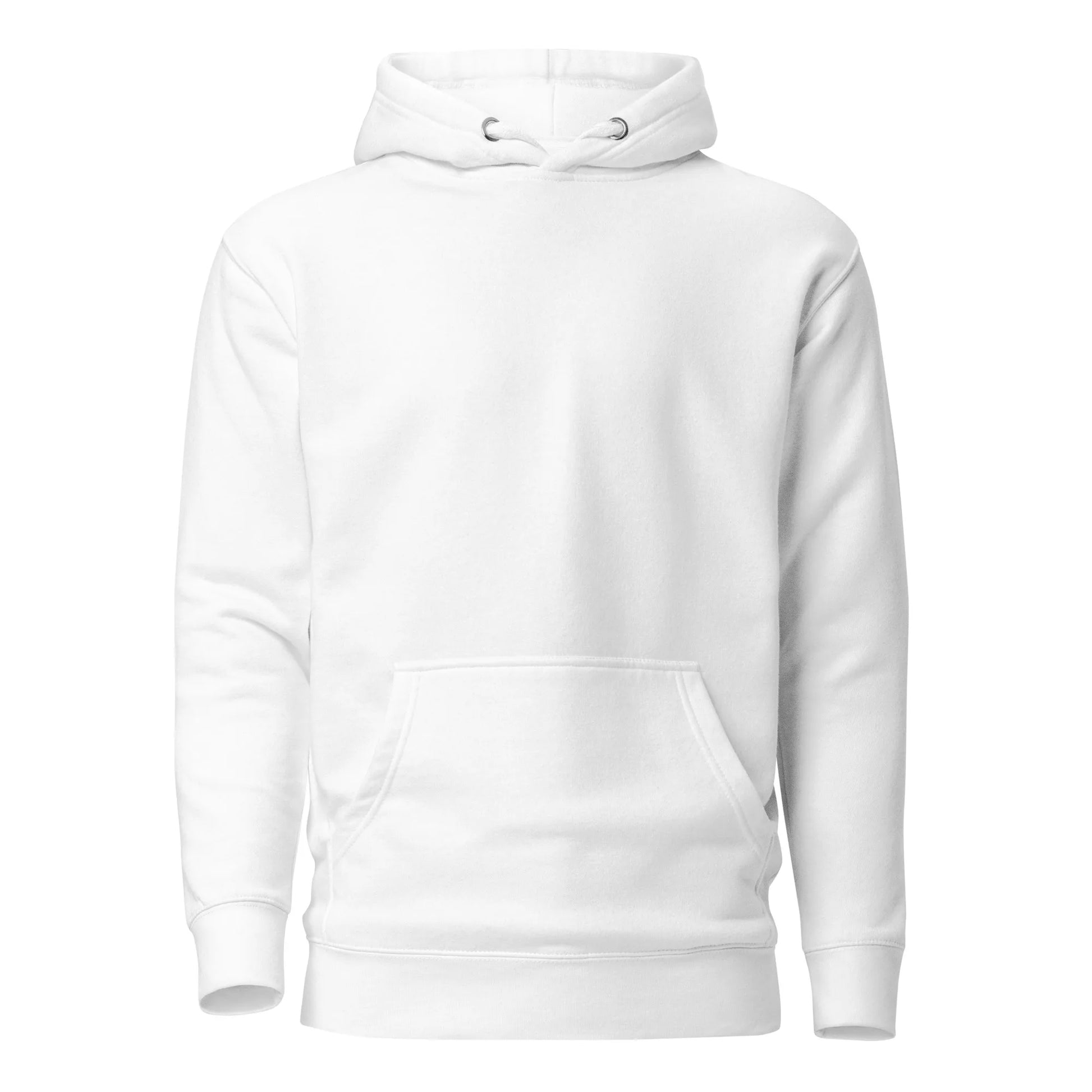 Front flat lay of the Rebel Rider Hoodie in white, clean look with no visible front print.